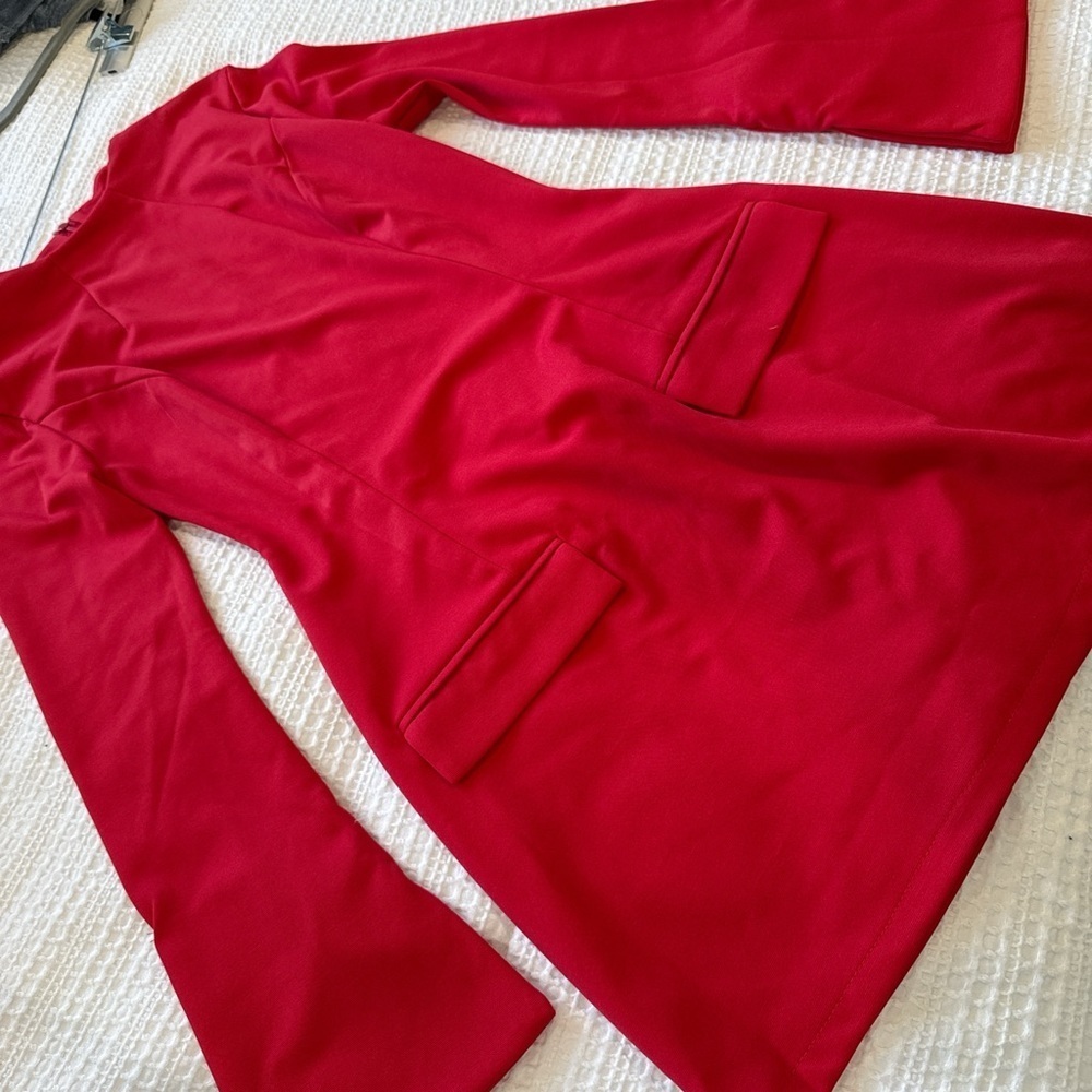 Women's Plain Split Flounce Sleeve Flap Detail A Line Dress red size M